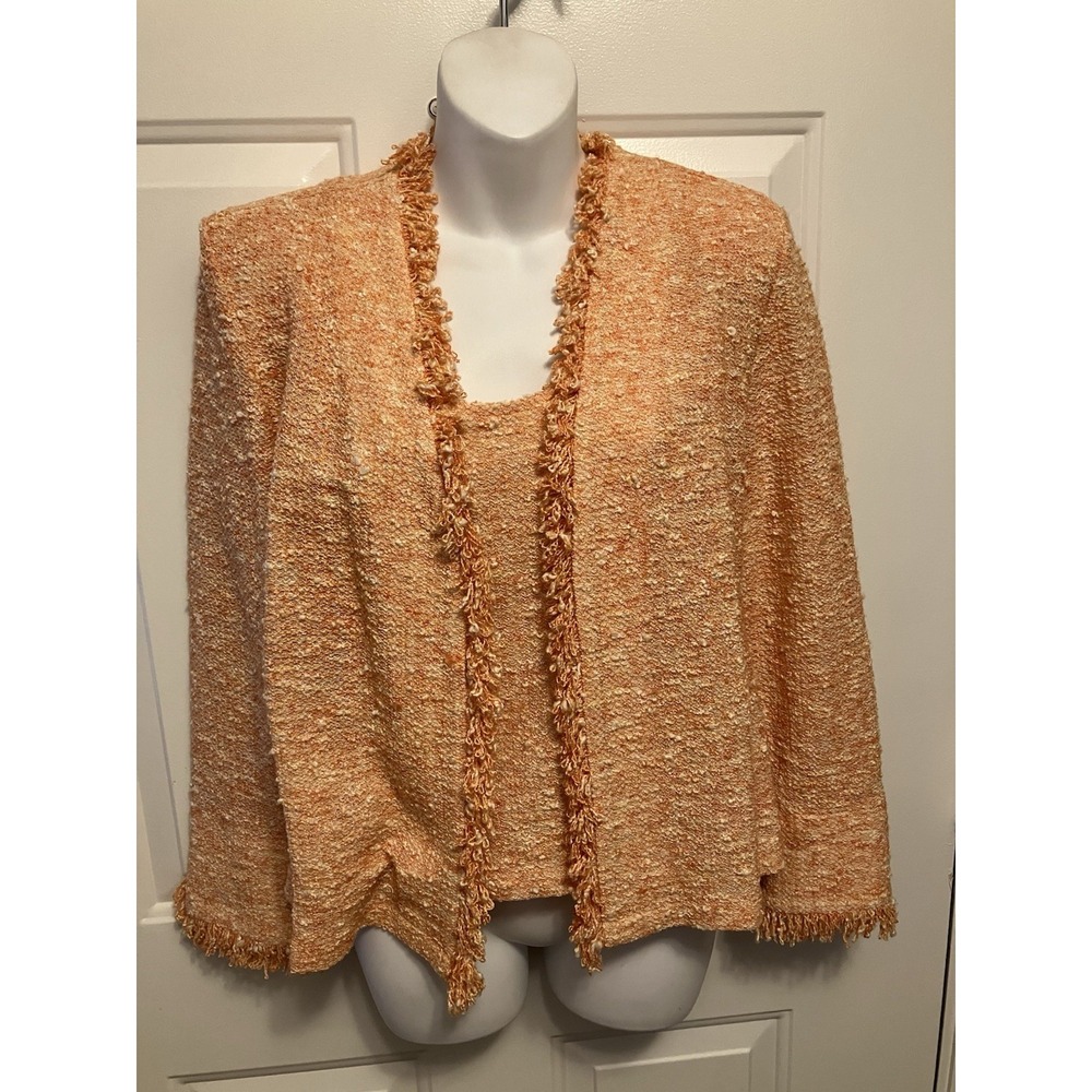 Joan Fagin Knit Boucle Cardigan Blazer Jacket Tank Top 3 PC Set Petite Small PS